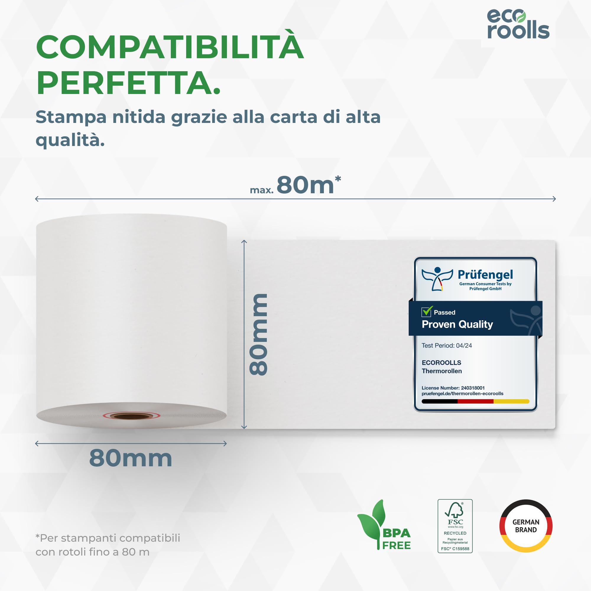 Rotoli Cassa 80x80 Termica Fiscale - Rotolo per stampante registratore di cassa fiscale 80mm x 80m x 12mm - Rotolini carta termica 80x80x12 - [50x]