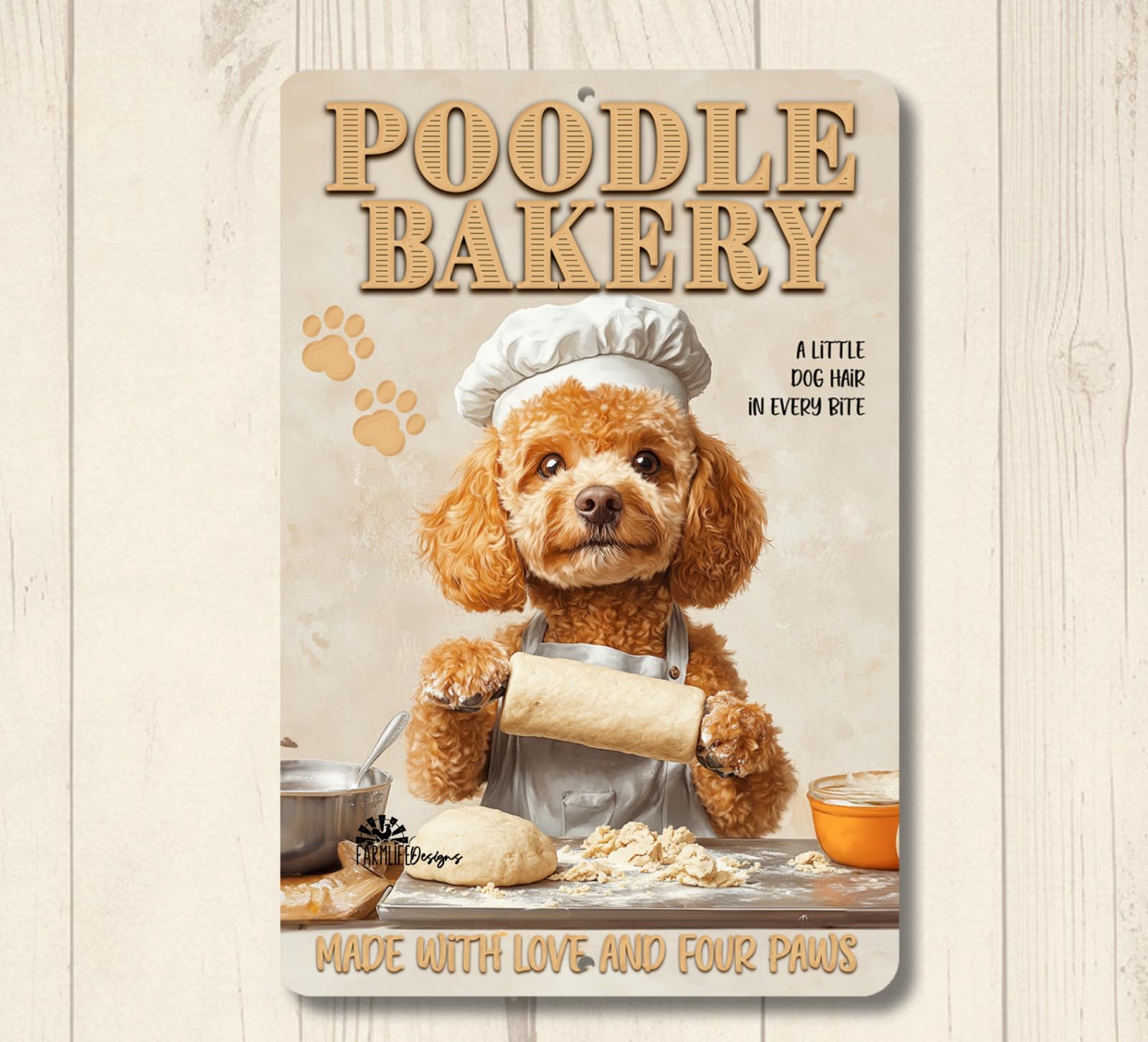 Poodle Bakery dog baking cooking chef funny metal tin wall art kitchen plaque home decor