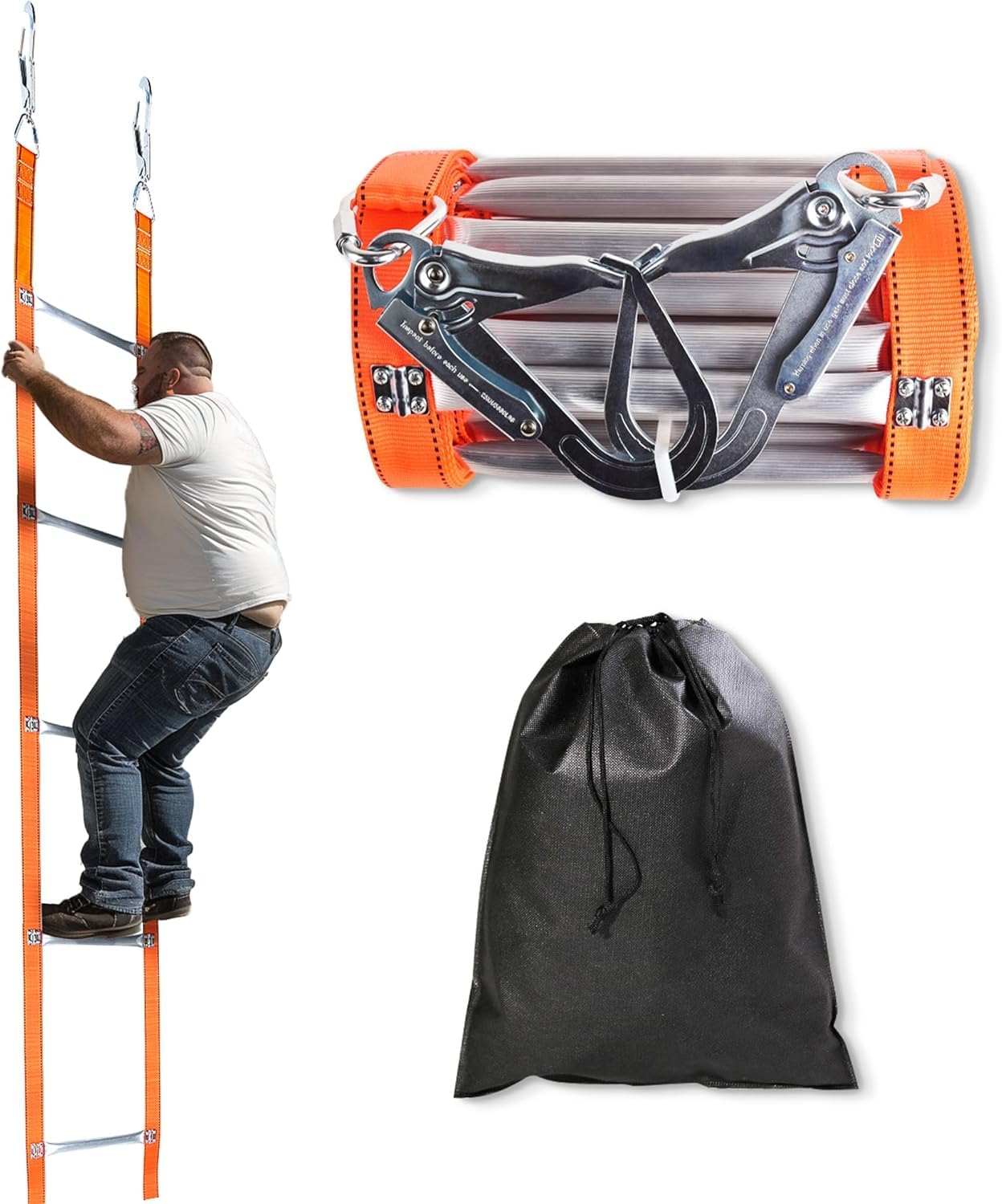 HEYOUTH Strickleiter,Fluchtleiter,Strickleiter Rettungsleiter, Feuerleiter Fluchtleiter,Universelles Befestigungssystem,Faltbar,für Balkon & Fenster,Gewicht von bis zu 450 kg (15m)