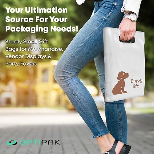 Miniatura 5 de OPTIPAK Bolsas de plástico con asas  Bolsas de mercancía de 12 x 15 pulgadas para pequeñas empresas  Bolsas troqueladas para compras minoristas y