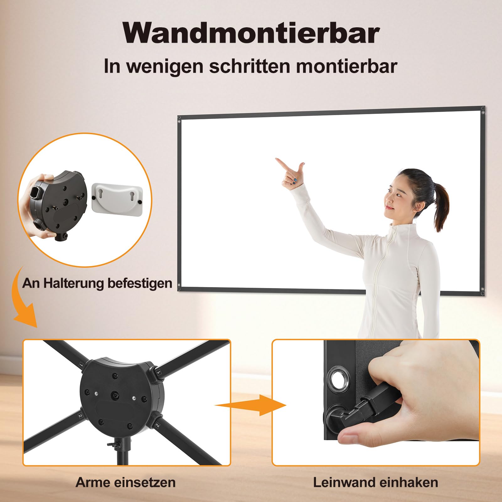 Beamer Leinwand Outdoor mit Stativ, 80 Zoll (16:9), Tragbare Beamer Leinwand, Windresistentes Design für Projektionsleinwand, inkl. Heringen & Seilen, Hohe Gainzahl, 4K Bild für Heimkino und Camping.