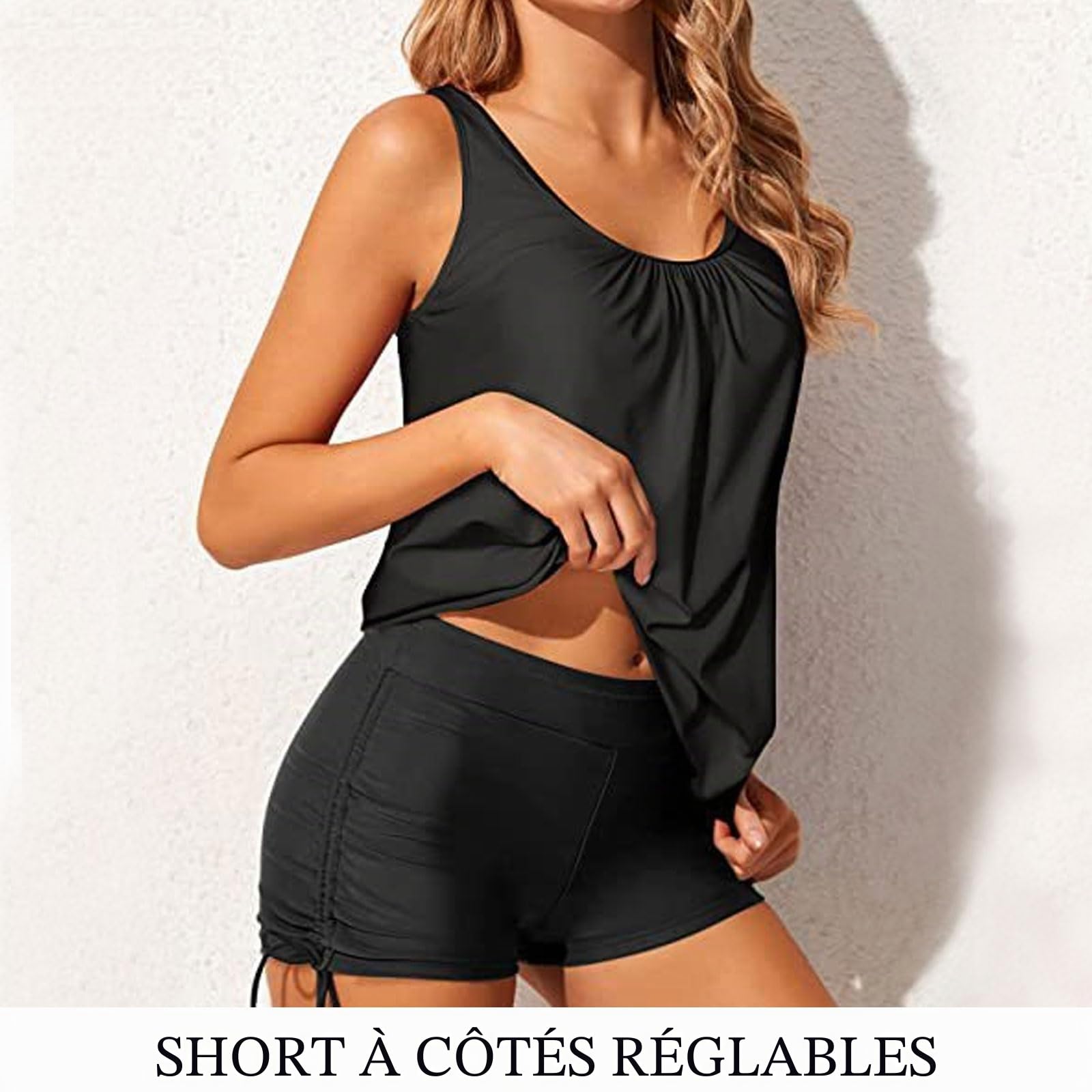 Runmeihe Tankini 2 pièces pour femme, maillot de bain athlétique avec soutien-gorge de sport, maillot de bain gainant avec short