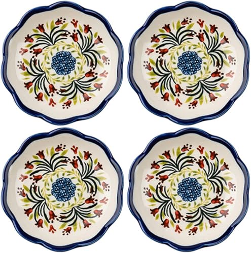 Miniatura 10 de Sizikato 4 platos de porcelana para aperitivos, platillo de inmersión de salsa de aperitivos de 4 pulgadas, patrón de flores exóticas