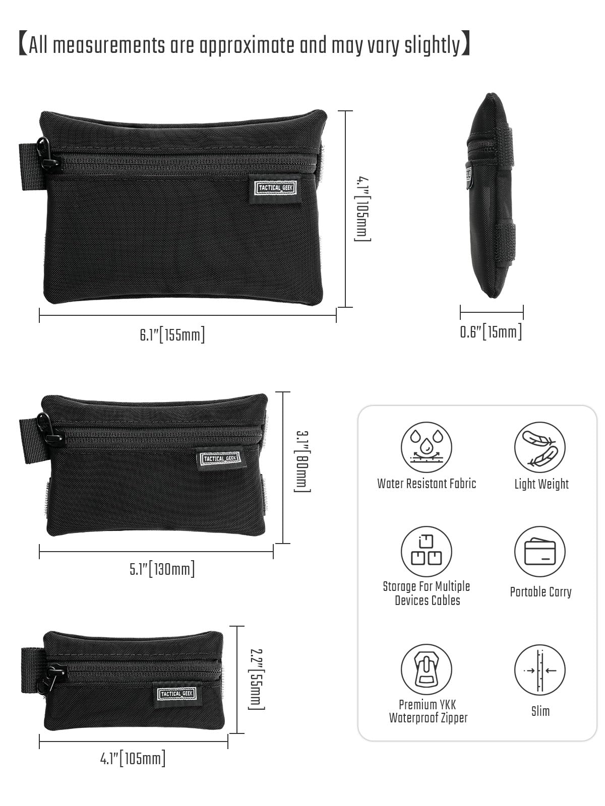 TACTICAL_GEEK Storage A5 EDC zestaw toreb do przechowywania, uniwersalne haczyki i pętelki, torba na gadżety EDC, separator, organizer kieszonkowy do codziennego użytku, siatkowy czarny