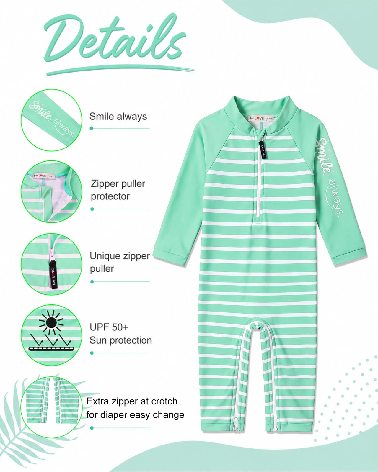 weVSwe Baby Toddler Boy Swimsuit UPF 50+ Sun Protection Rash Guard Swimwear with Crotch Zipper 0-3 Years