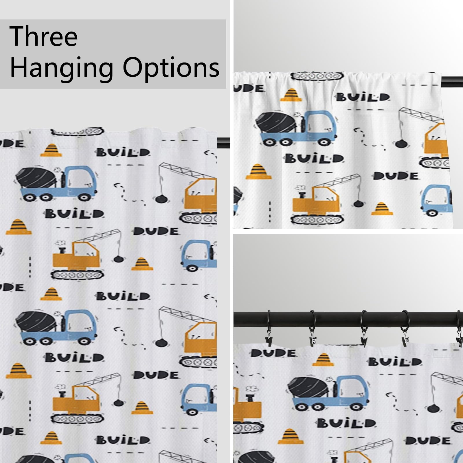 ggaimwf Curtains Nursery Boys Cartoon Build Dude Vehicles Truck Construction Pattern Window Treatments Door Kids Curtains for Bedroom Pencil Pleat Teens Playroom 117x183cm 1 Panel - Image 4
