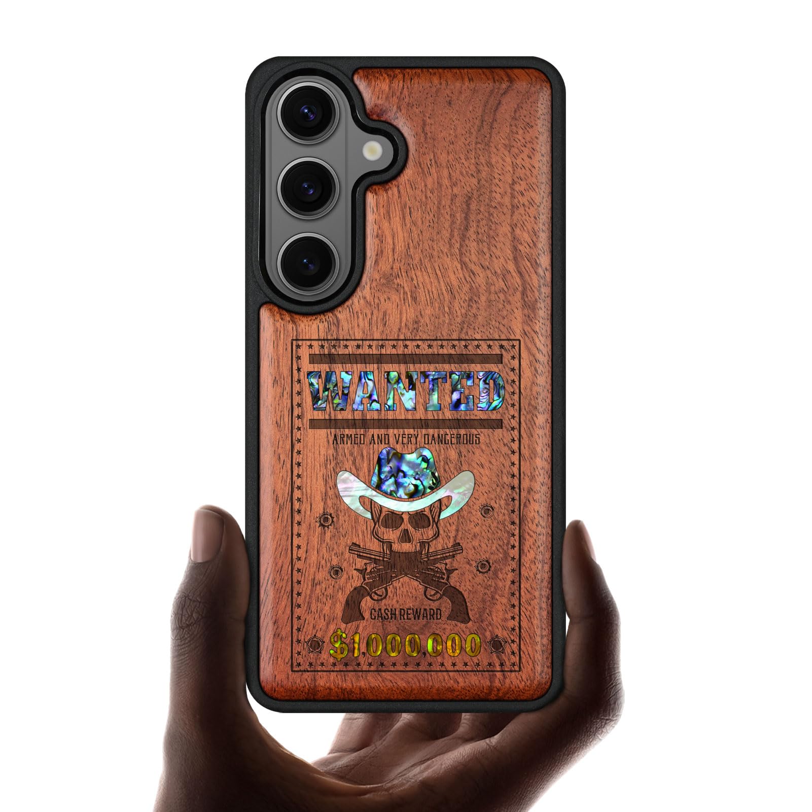 Carveit Drewniane magnetyczne etui na telefon komórkowy Samsung S26 [drewniany grawerunek i wkładka muszli] osłona zderzaka kompatybilna z Galaxy S26 Case (różowo-poszukiwana trupia czaszka)