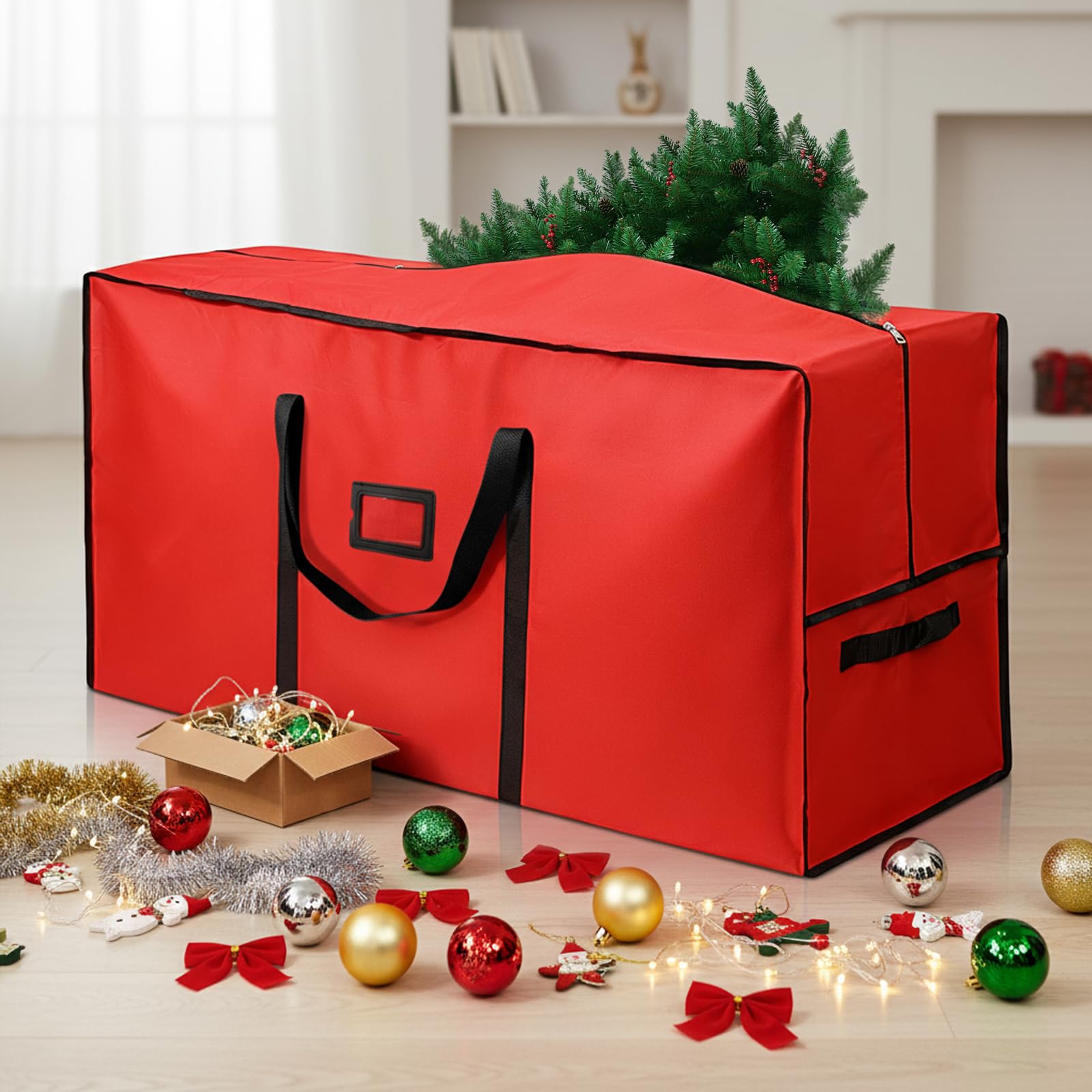 Christmas tree storage bag Fits Up to 7.5ft Tall, 600D Oxford waterproof with Durable Handles & Zipper Xmas Tree Storage Bag (RED)