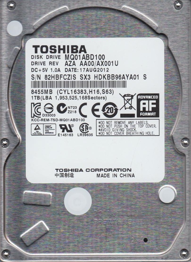 Toshiba MQ01ABD100-2.5inch 1TB 5400RPM 9.5mm 4k block size 8MB