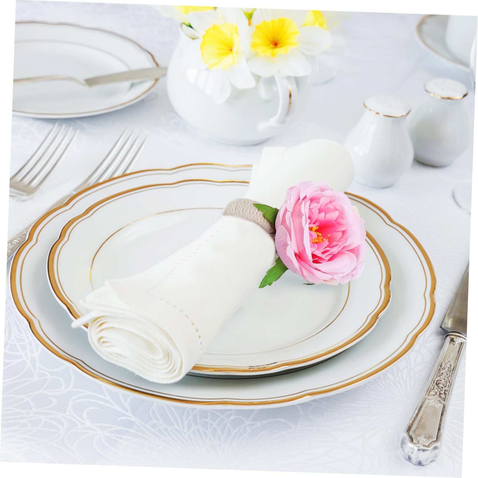 Ipetboom Set di 12 Anelli Portatovaglioli a Fiore in Plastica e Tessuto per Decorazione da Tavola Romantica e Elegante per Feste e Pranzi