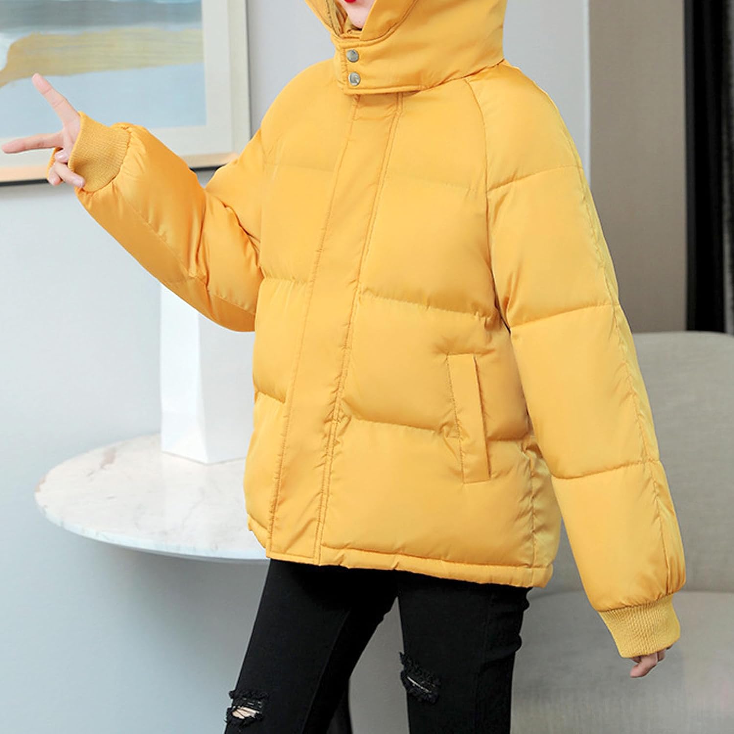 Puffer Cropped Jacket Women Womens Puffer Jacket Winter Warm Coats Hooded Quilted Jackets Oversized Loose with Hood
