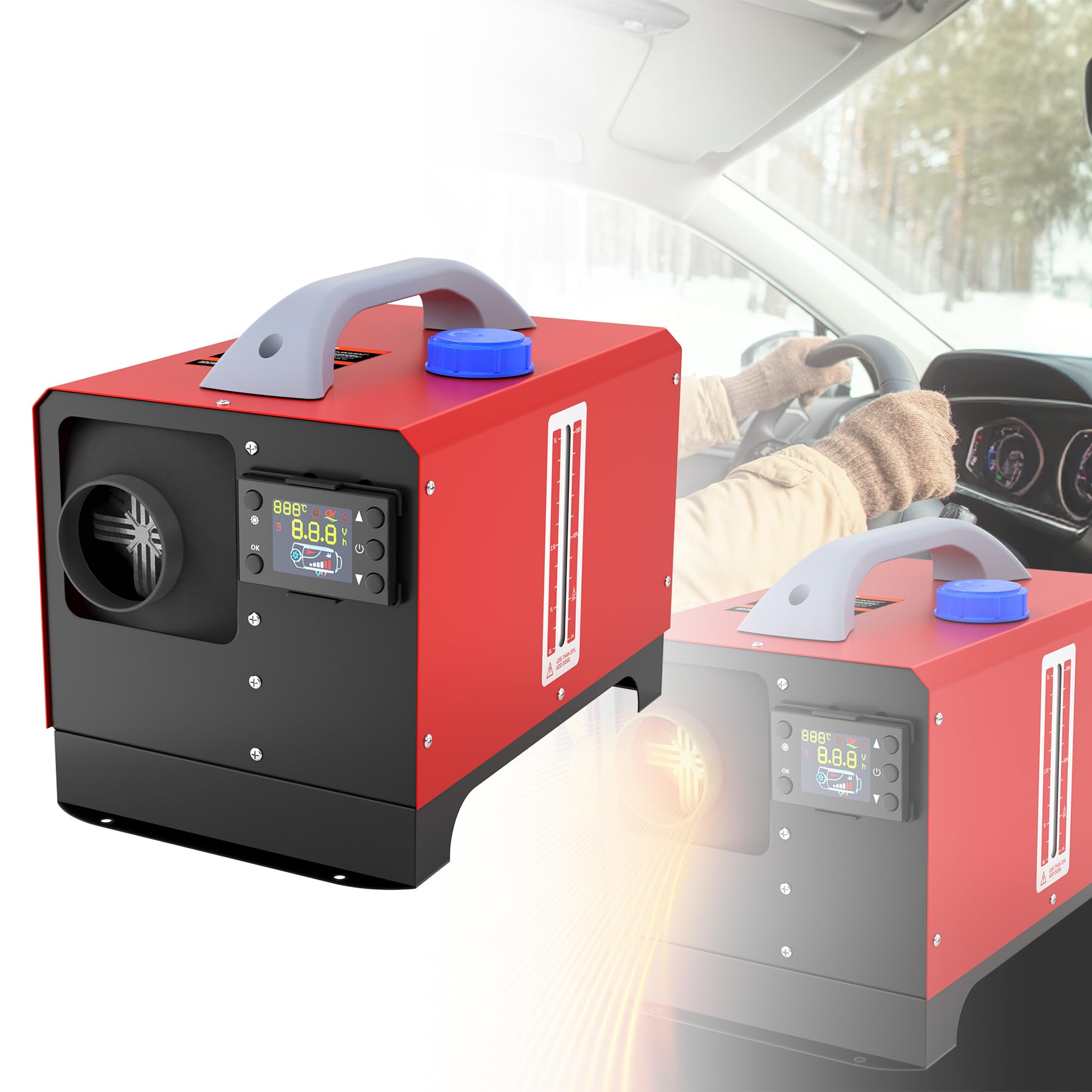 Froadp 12V 8KW Horizontale Diesel Standheizung Lufterhitzer mit Fernbedienung für KFZ Heizung 5L Diesel Luftheizung Kraftstoffheizung mit Überhitzungsschutz für Wohnmobil PKW LKW Auto (Schwarz+Rot)