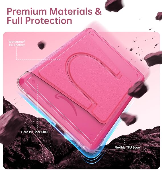 MoKo 360Rotating Case for 7Kindle Paperwhite 12th Gen/Colorsoft,Raspberry | Detachable Magnetic, Clear Back, Adjustable Stand Cover, Auto Wake/Sleep, for Kindle Colorsoft 1st Gen 2025/2026