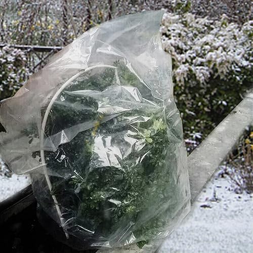 Vista 8 de ANPHSIN 6 piezas de película de invierno para plantas con cordón, cubierta de plástico de 35.4 x 59 pulgadas, protección contra congelación, bolsa