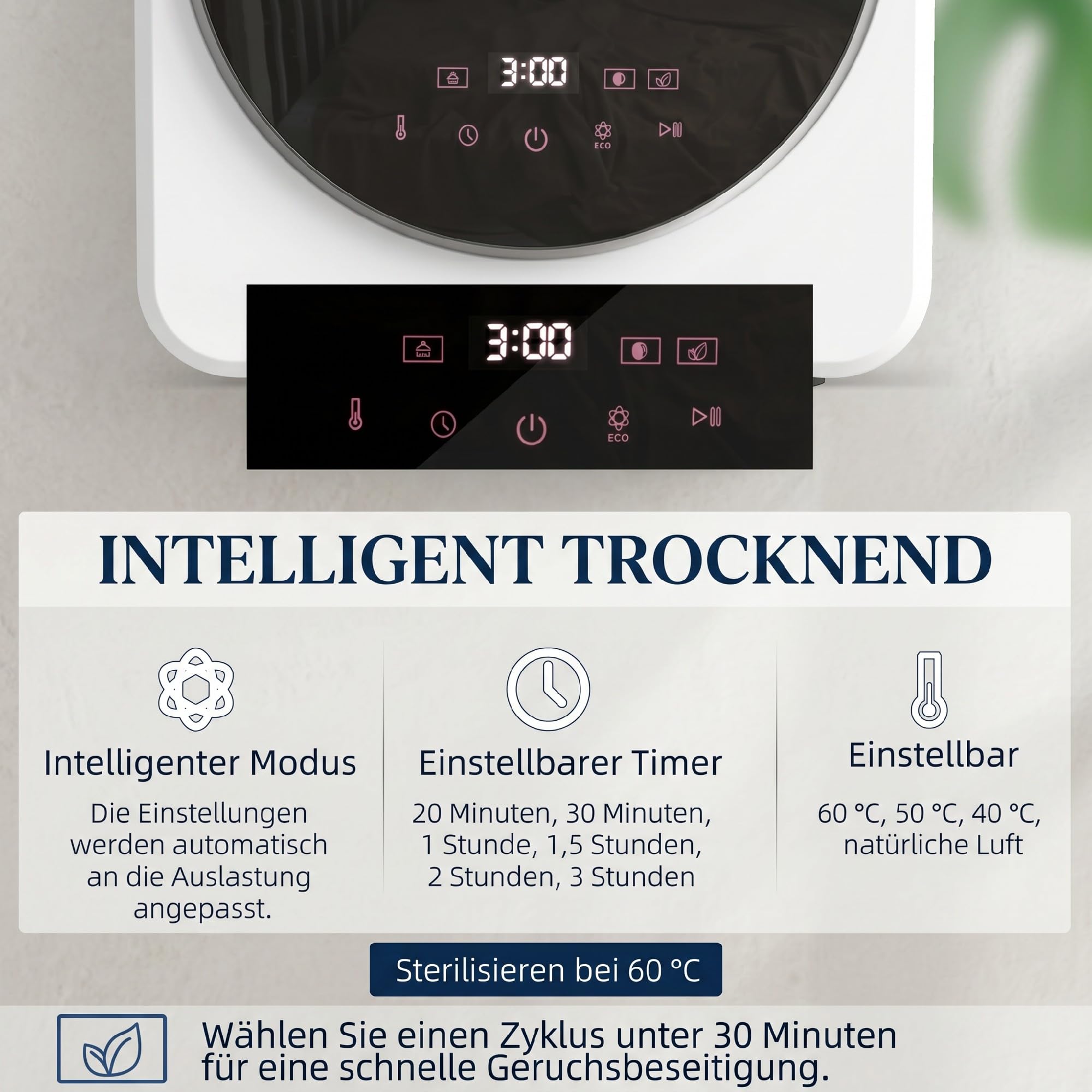 HOMCOM Mini Wäschetrockner 4 kg Kapazität 800 W Freistehend bis 60℃ Weiß | Einstellbarer Timer, Stapelbar, Wandmontierbar Ablufttrockner, Edelstahltrommel, Touch-Display, für Kleidung