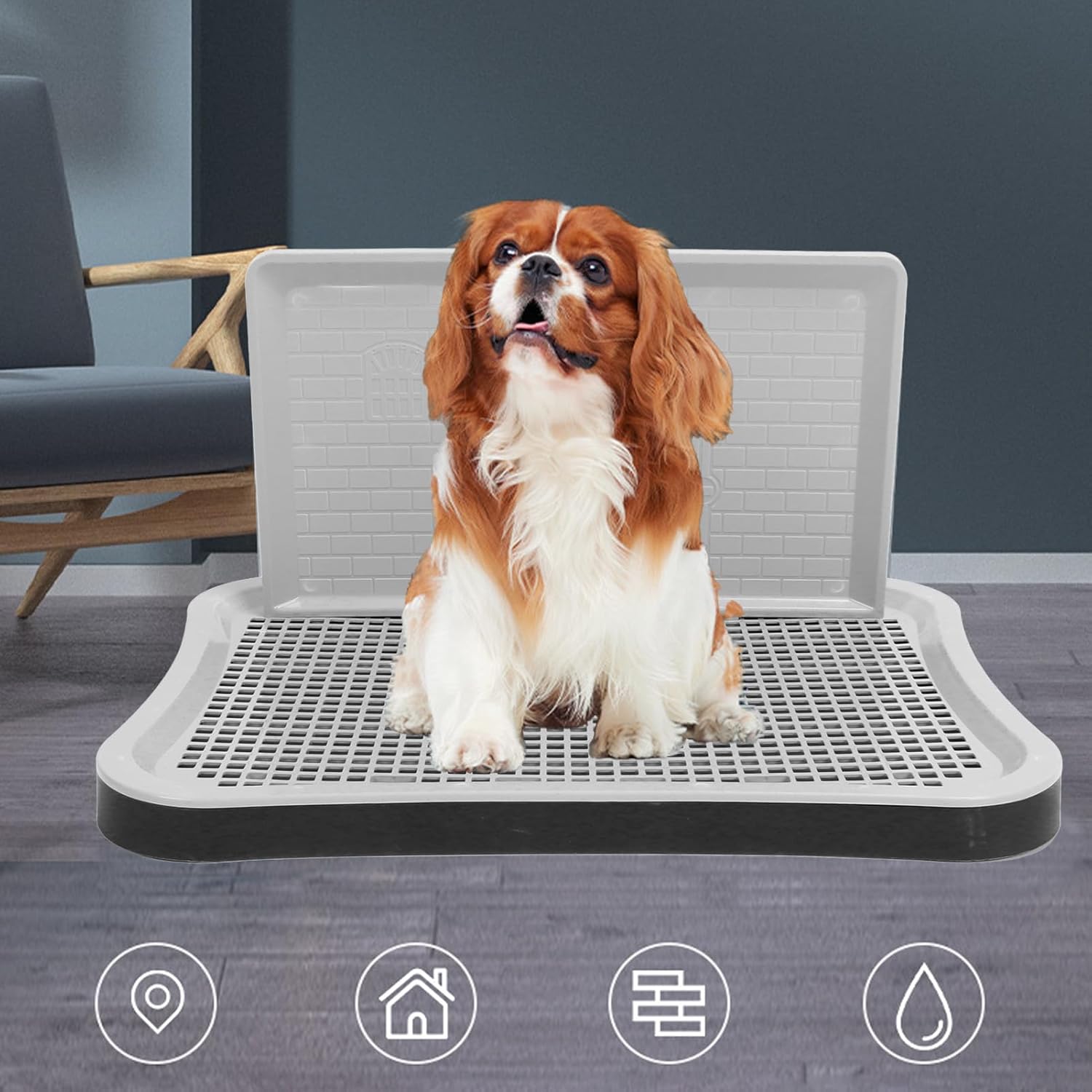 Dog Potty Tray, Portable Dog Training Toilet with Wall Column, Removable Mesh Training Potty for Small, Medium, Large Pets,Pee Pads Holder Dog Litter Box (Black)