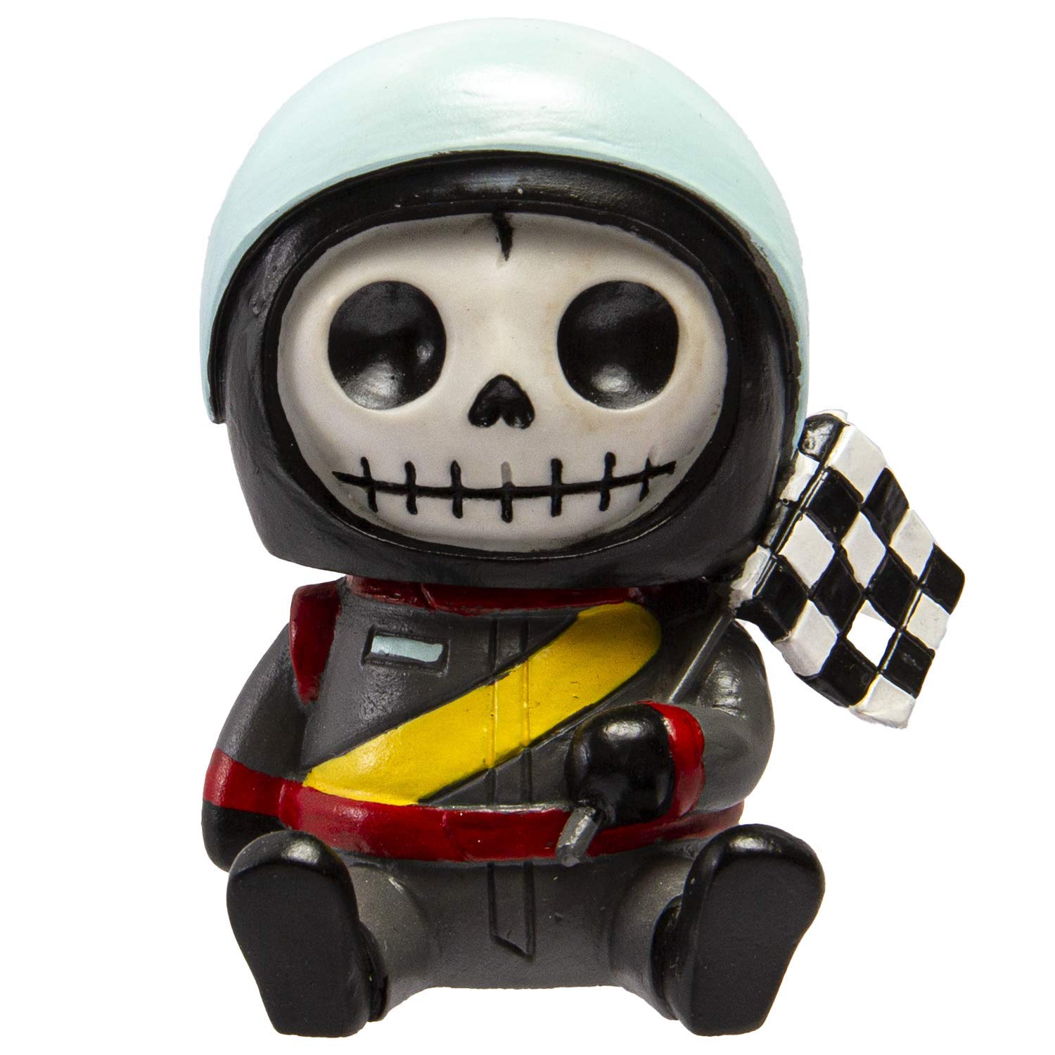 Furrybones Summit Collection Race Car Driver Jerry Figurine Decorative Signature Skeleton in Go Kart Racing Gear Checkered Flag Costume 3 Inch Tall Collectible Statue
