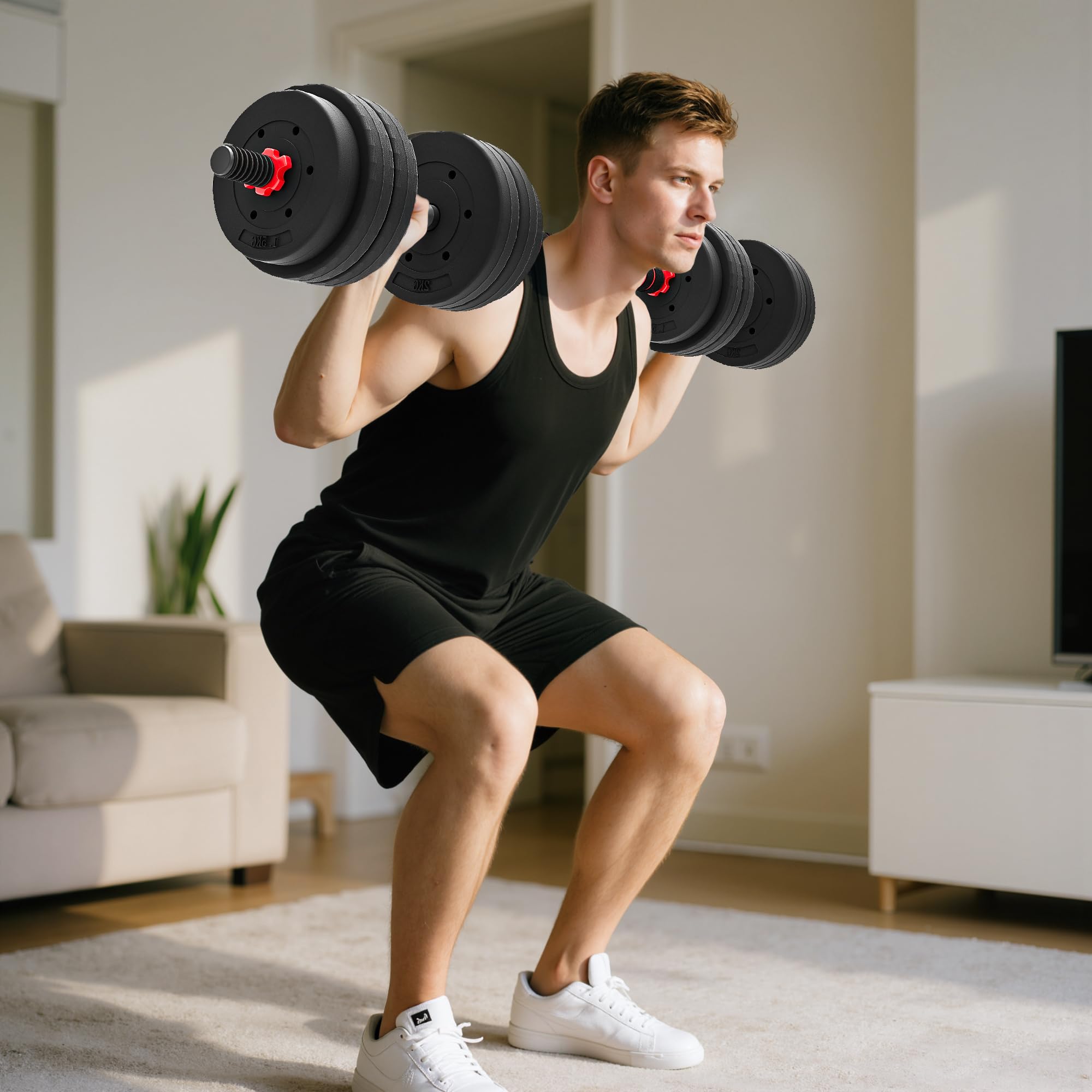 HOMCOM 2-in-1 verstellbares Kurzhantel-Set, 25 kg, mit Verbindungsstange | Hantel-Set, rutschfester Griff, Gewichte und Hanteln für Männer und Frauen, Fitnessübungen, Heim-Fitnessstudio