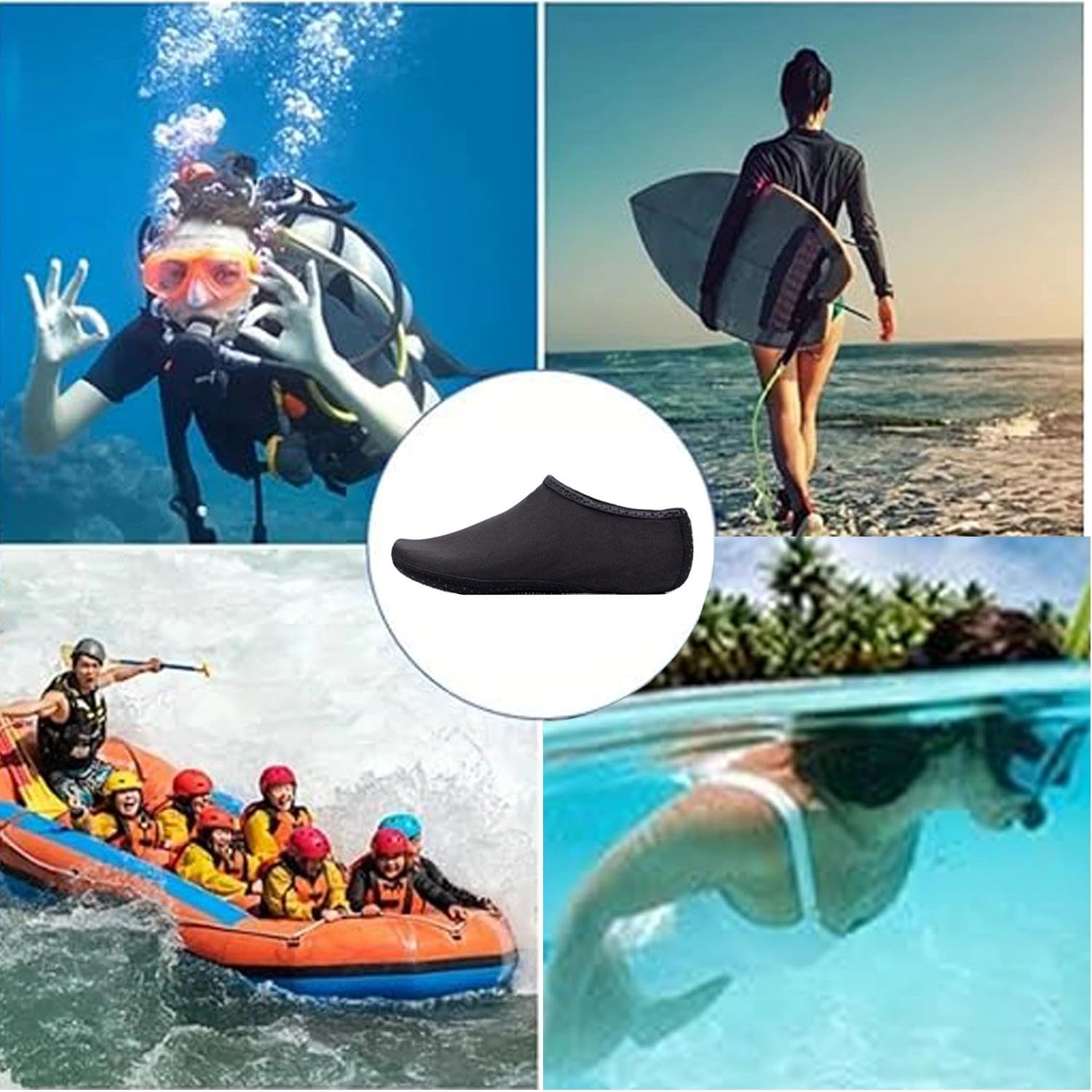 1 Paio Calze Acquatiche – Design Scalzo per Nuoto/Yoga – Suola Antiscivolo Uomo/Donna/Bambino – Leggere e Traspiranti