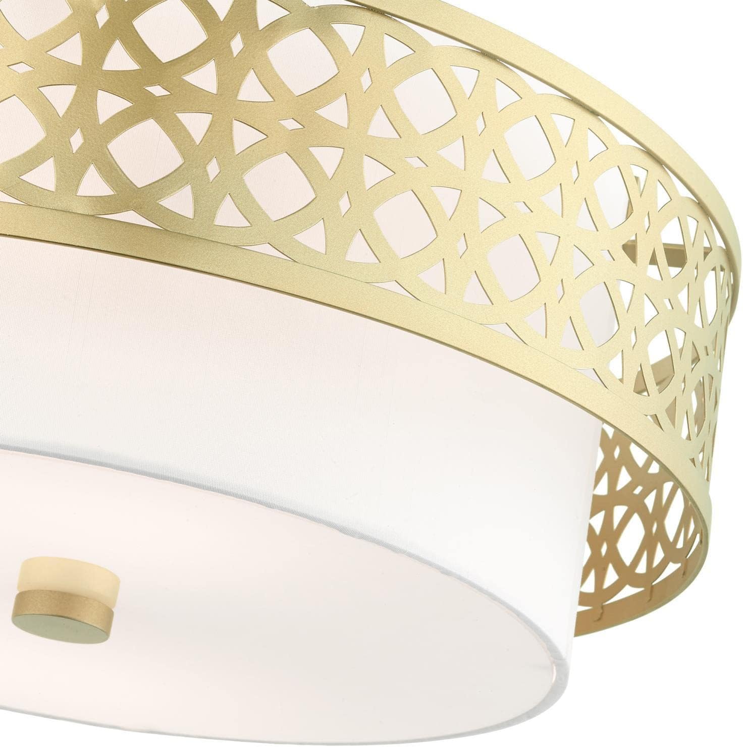 Soft Gold Latticework Drum Ceiling Light with Glass Shade