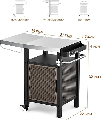 Miniatura 6 de onlyfire Isla de cocina con ruedas de 35 pulgadas y carrito de servicio para barbacoa con encimera grande de acero inoxidable para interiores y