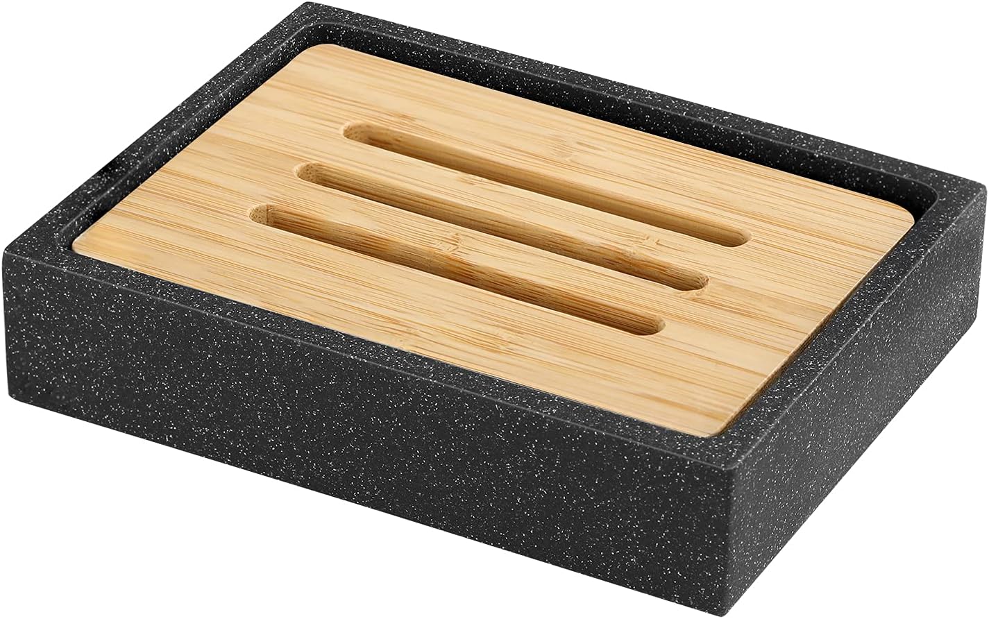 LuxspireResin Soap Dish, Soap Holder with Bamboo Board, Storage Tray with Double Layers for Storing Candle, Soap in Bathroom, Kitchen, and Toilet – Black Sand