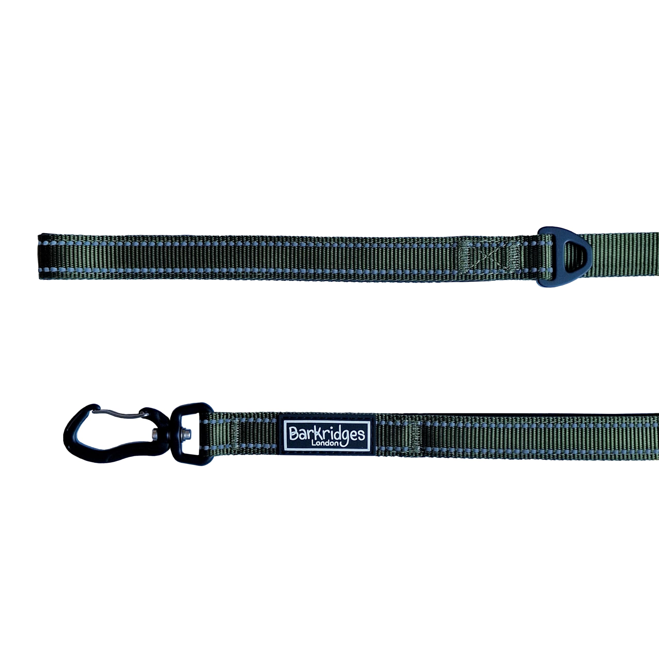Barkridges® Lightweight Triple Handle Dog Lead Leash | Traffic Handle | Secured | Auto Lock Aluminium Clip | Padded Handle | Reflective | Strong Nylon | Comfortable (Army Green, 150 cm / 5 ft)