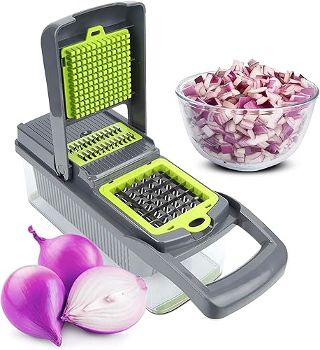 Picador de verduras, picador de cebolla, rebanadora de mandolina, Pro 12 en 1profesional picador de alimentos multifuncional picador de verduras y