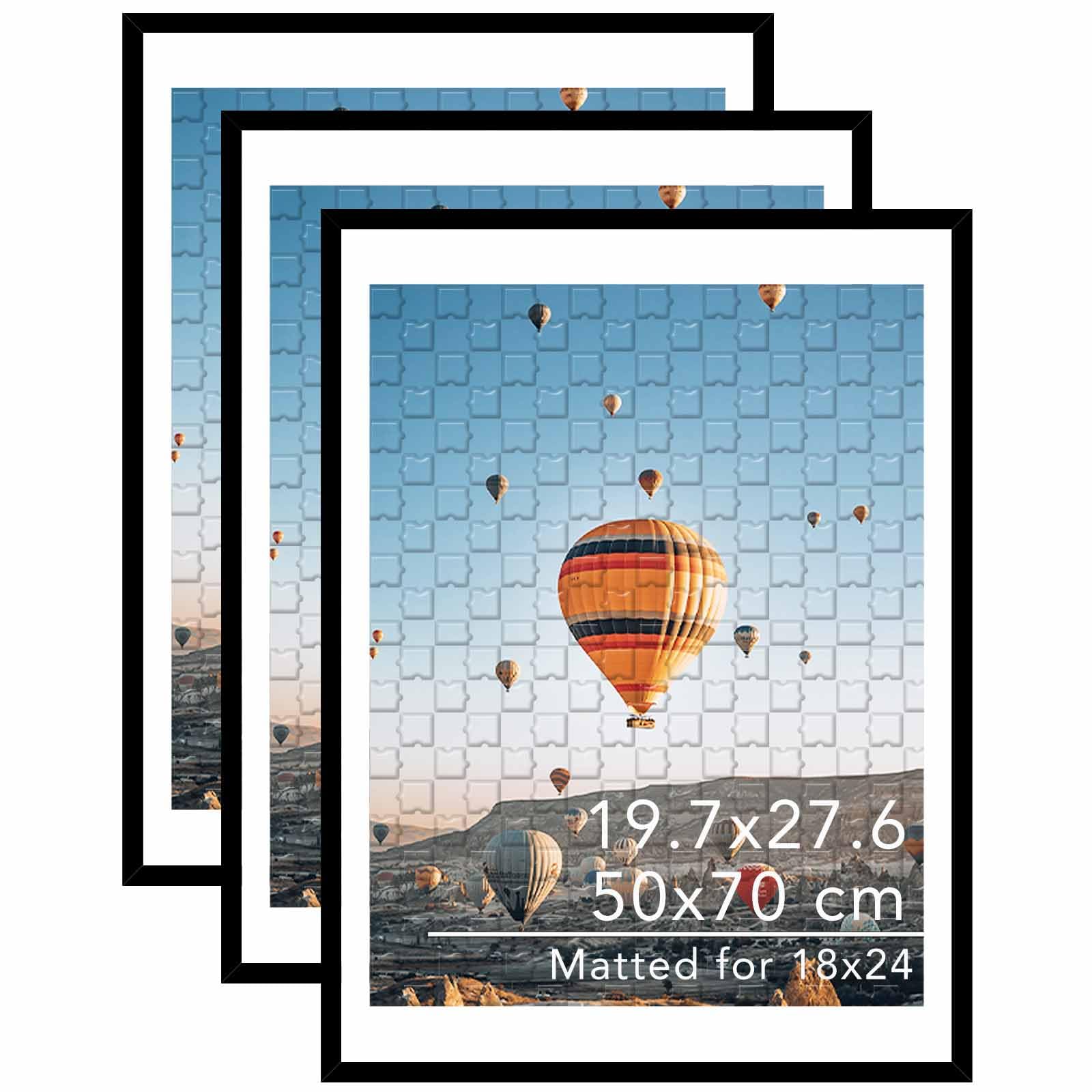 JCJMY 19.7x27.6 Puzzles Frame for 50x70 cm Puzzle Poster Photo Picture, Display 18x24 with Mat or 19.7 x 27.6 without, Wall Hanging 19.7 by 27.6 inch 1000 Pieces Puzzles Frame, 3 Pack, Black