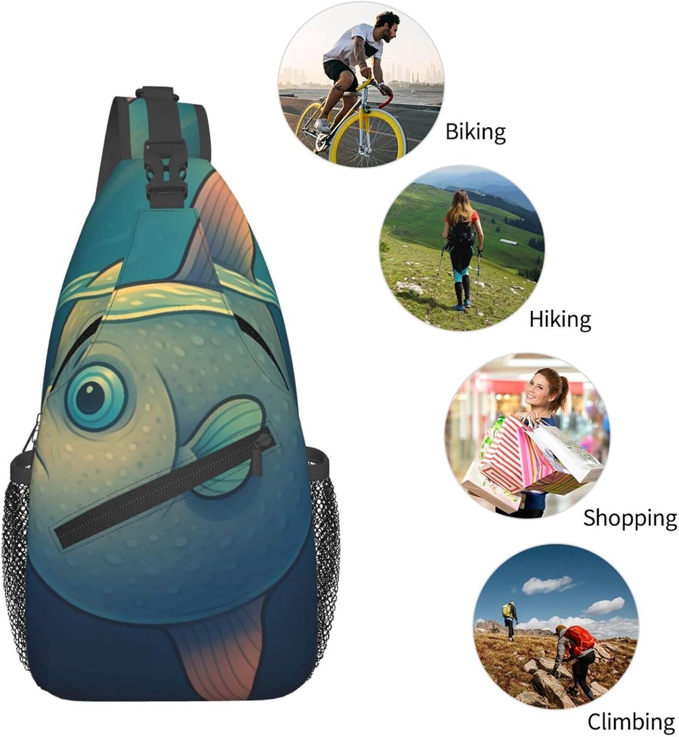 Men's Crossbody Sling Bag, Little Mola mola Printed Chest Pack, Travel Casual Outdoor Backpack
