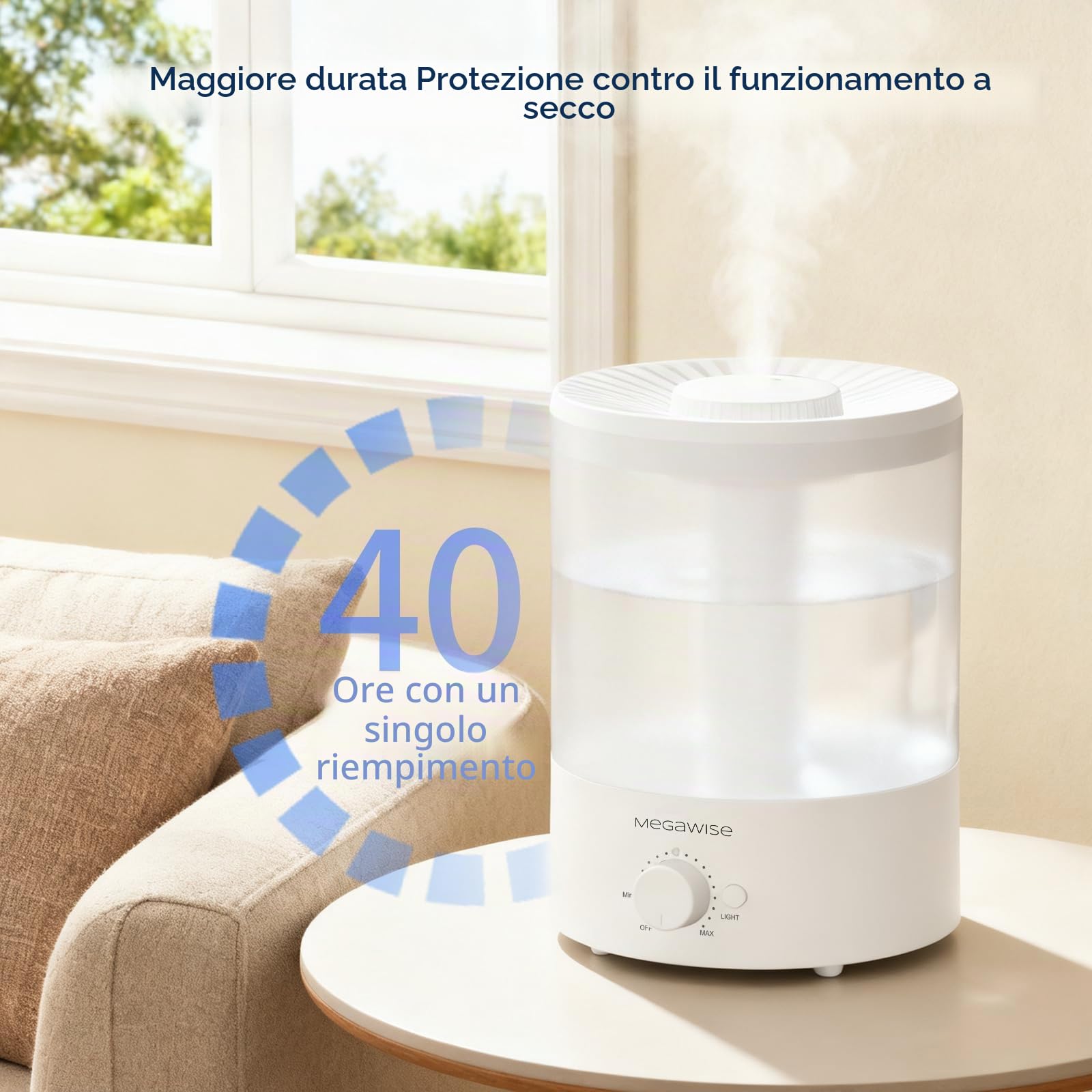 Umidificatori a nebbia fredda MegaWise da 3,5 l (confezione da 2) – Ultrasuoni silenziosi, riempimento dall'alto, diffusore di oli essenziali, spegnimento automatico, facile da pulire