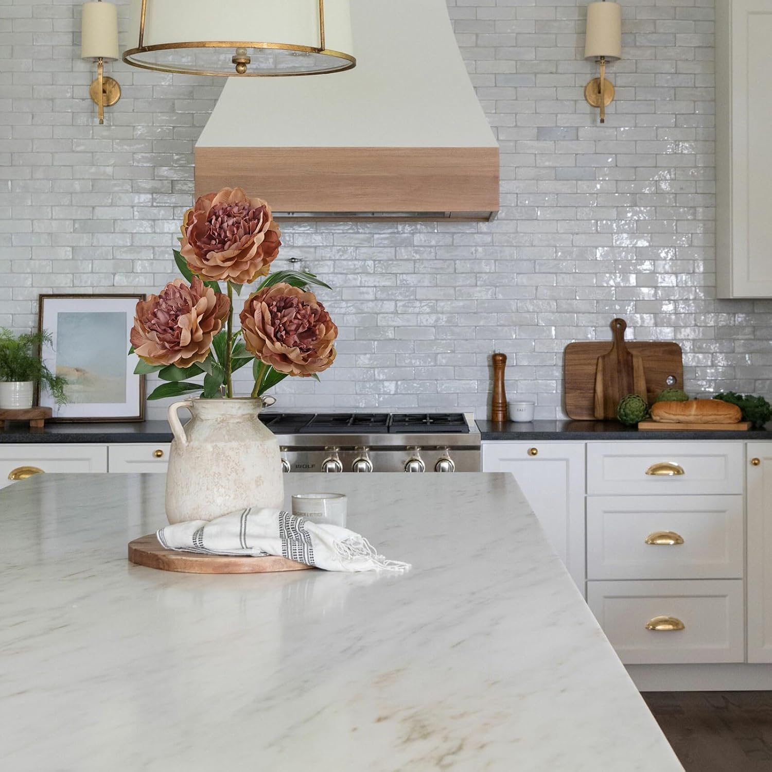 Briful 3PCS Faux Peony Flower Stems, 25.5" Artificial Peony Flowers Realistic Fake Flowers for Vase Arrangements Wedding Centerpieces Decoration(Brown)