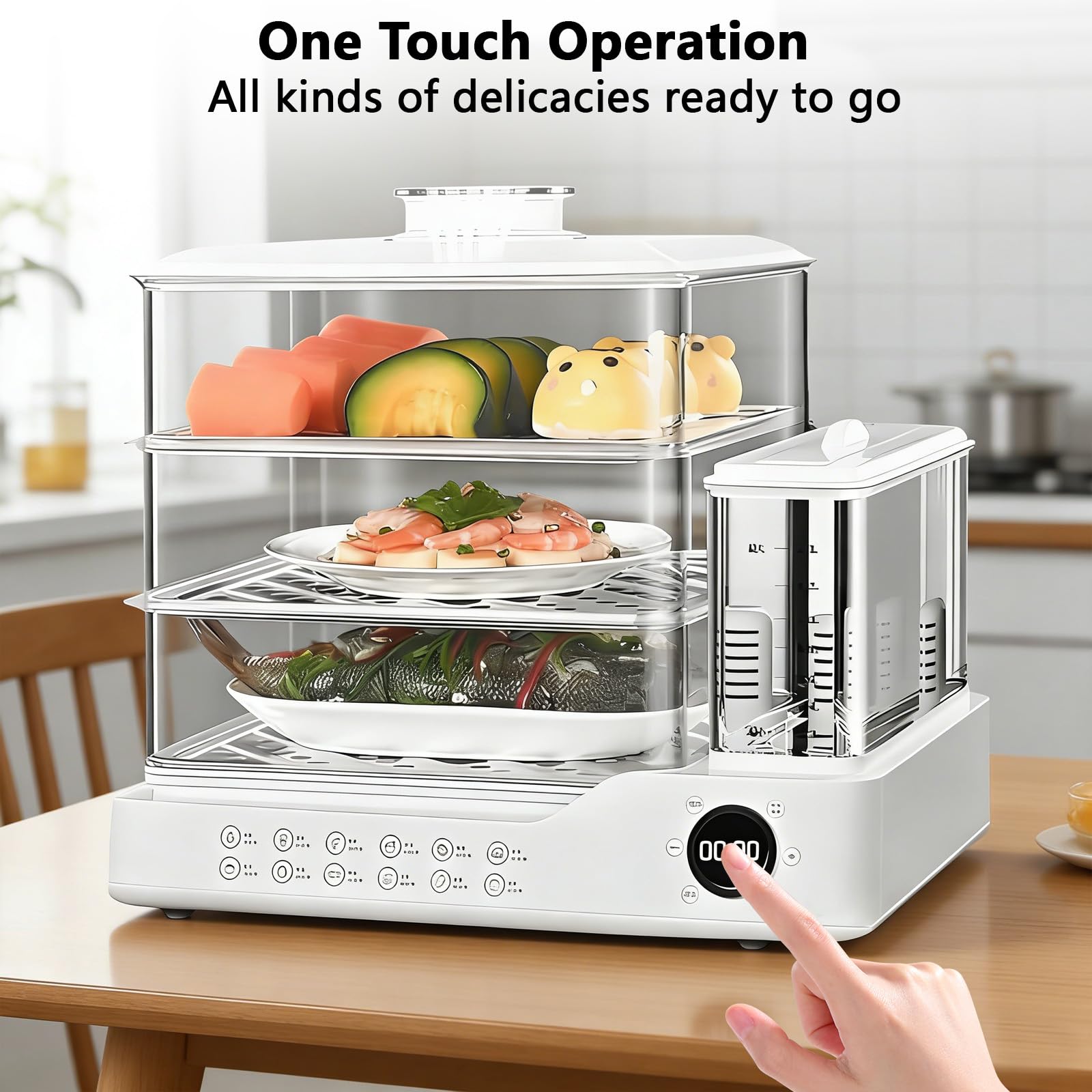 Cuisine Vapeur 24L & Rapide - 800W, 3 Étages,Vapeur en 5s, 3 Niveaux Inox, Minuteur 24H et Maintien au Chaud, Cuisson Saine et Intelligente (A)
