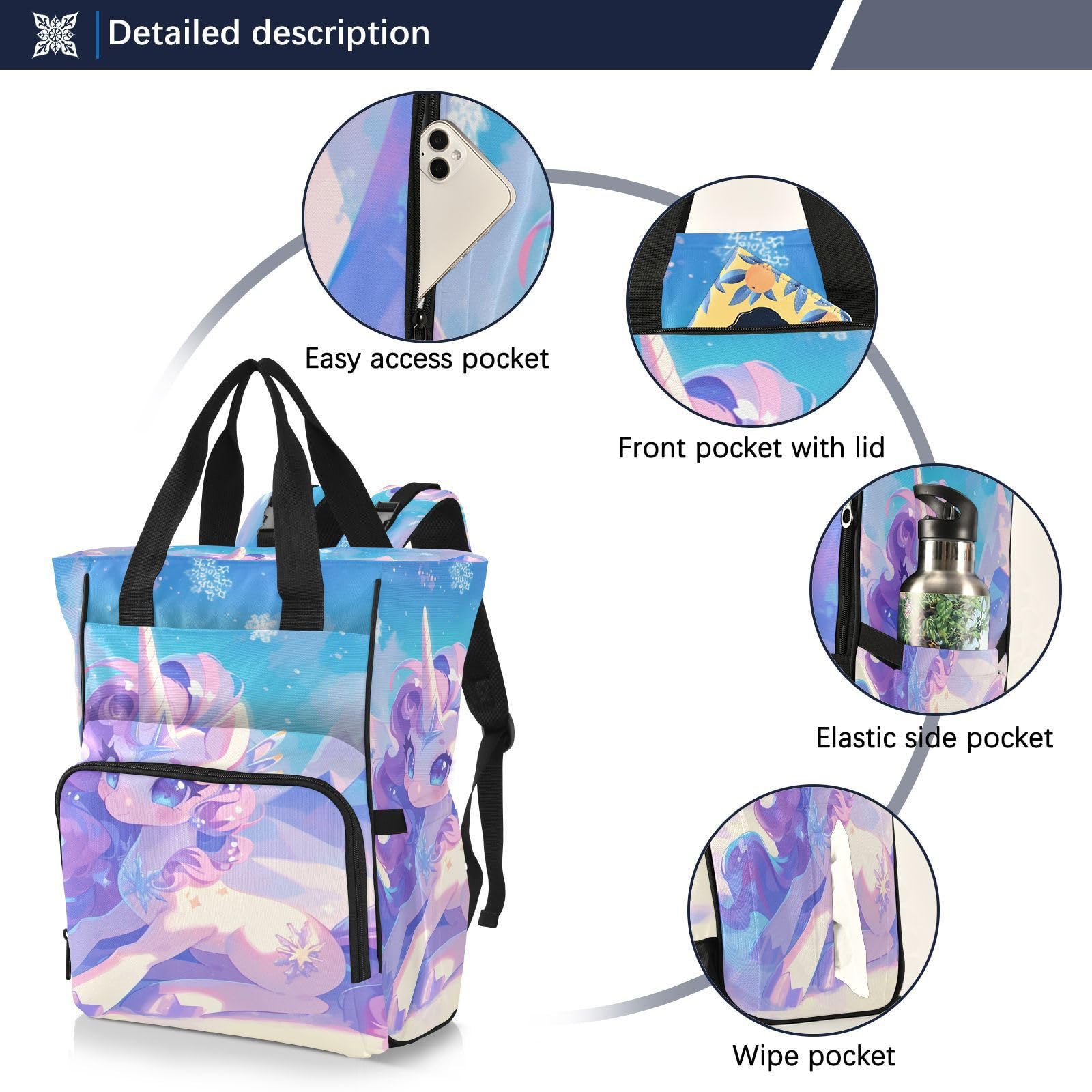 Dibujos Animados Lindo Unicornio Bolsa de Pañales Mochila de Viaje Gran Capacidad Bolsas para Mamá Papá Mujeres Niñas