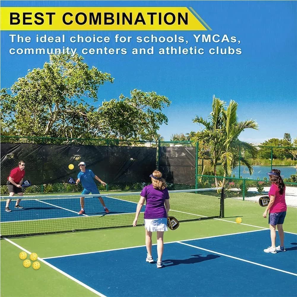Raquette de pickleball, Pickleball Paddles Set avec 4 pagaies en bois de haute qualité, 4 pickleballs et 1 poche portable pour usage intérieur et extérieur, excellentes pagaies pour débutants