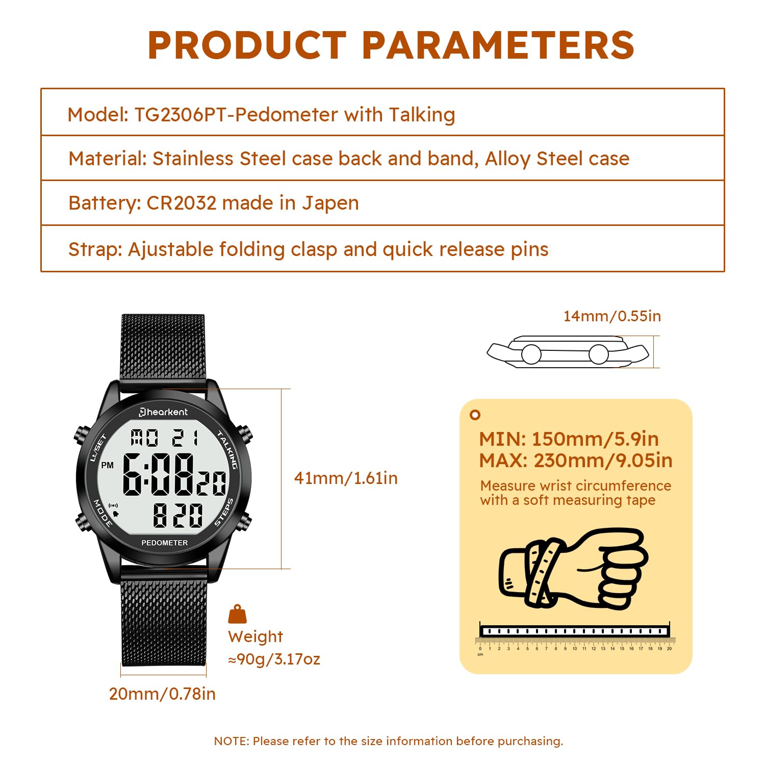 Hearkent Montre parlante numérique avec podomètre, heure/date/pas/calories en anglais, 5 alarmes, rétroéclairage EL, grand nombre, pas de Bluetooth pour personnes âgées/aveugles