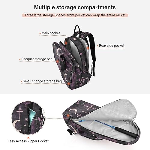 Miniatura 5 de Unisex Tennis Bag Large Sturdy Gothic Darkness Moon Cross Purple Multiple Tennis Badminton Racket Bag for Teen Boys Girls Men Women bolso para