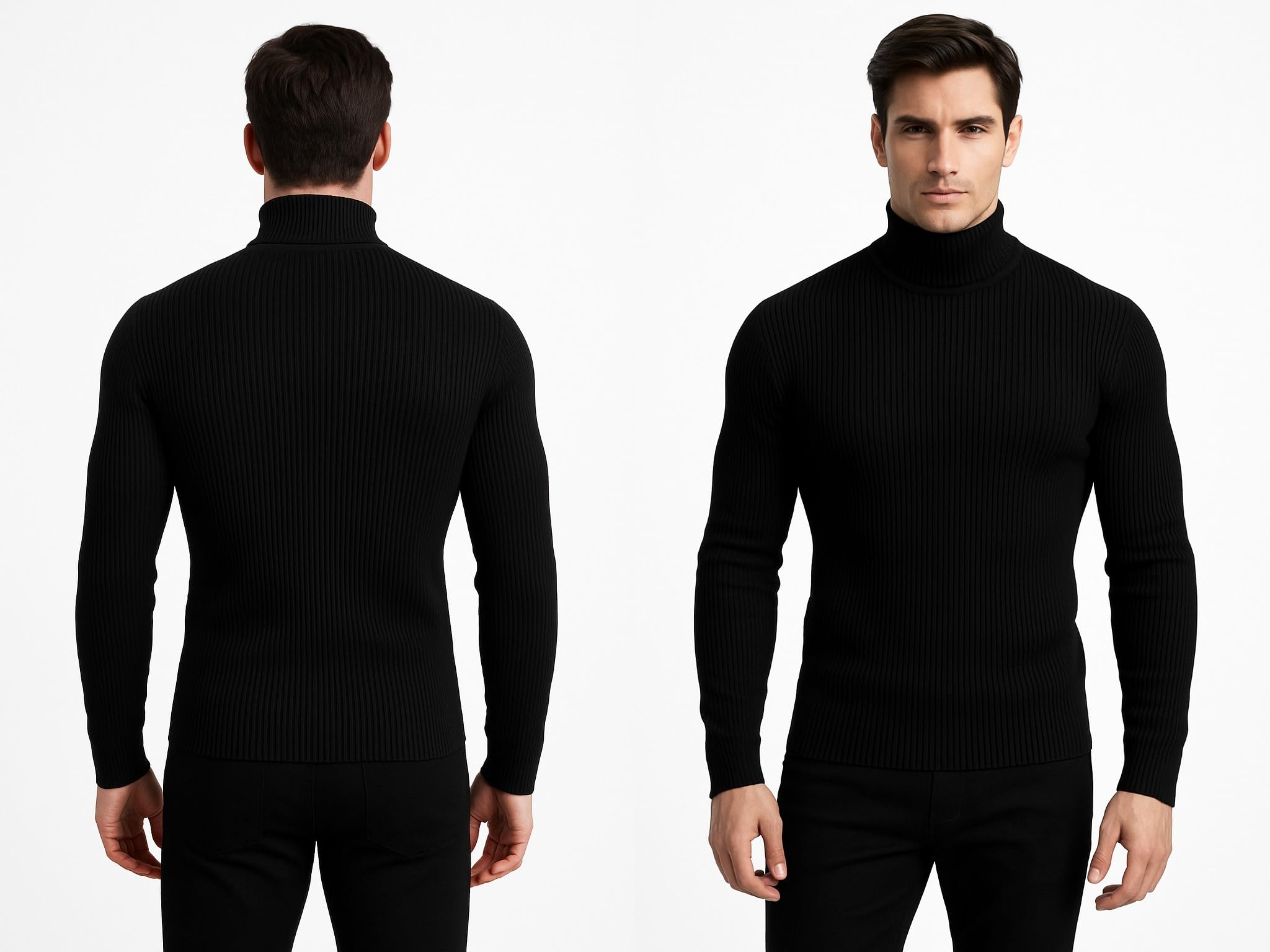 Men's High Neck Full Sleeve Combo | Pack of 2 Ribbed Slim Fit Turtleneck Tops | Stylish Black & White Winter Wear | Cotton Blend Mock Neck Sweater for Men | Trendy Casual & Party Outfit for Boys