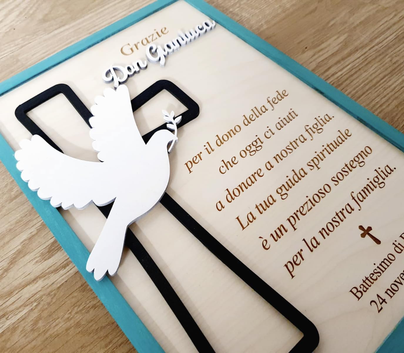 Quadro sacro di ringraziamento per Battesimo, Comunione o Cresima, idea regalo personalizzata per prete o catechista