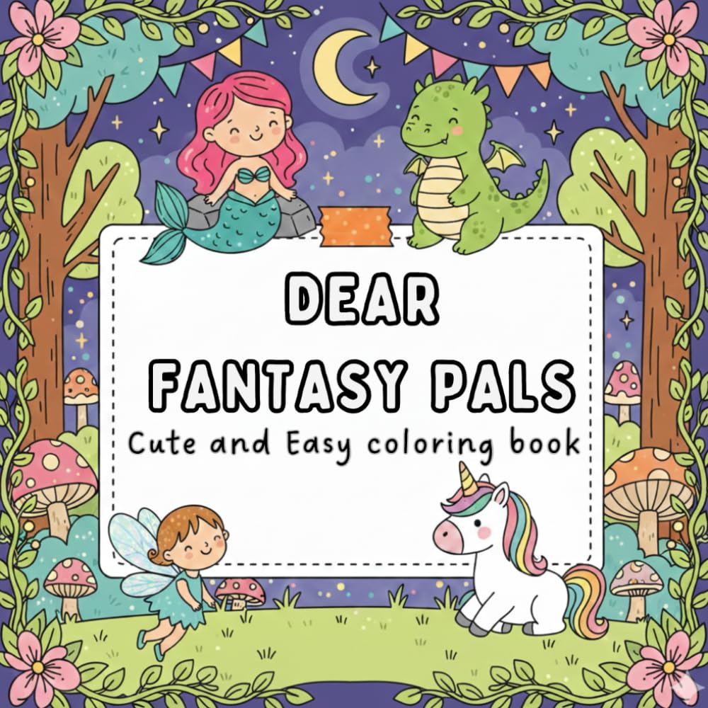 Dear Fantasy Pals: Cute and Bold Magic And Fantasy Creatures Coloring Book for kids : 50 Enchanted Designs easy to color