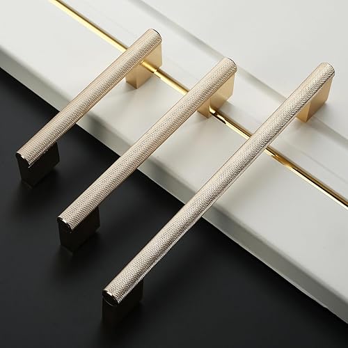 Miniatura 3 de Amerdeco Paquete de 10 tiradores de gabinete moleteados dorados de 7.5 pulgadas (7.559 in) con agujeros centrales para gabinetes de cocina, herrajes