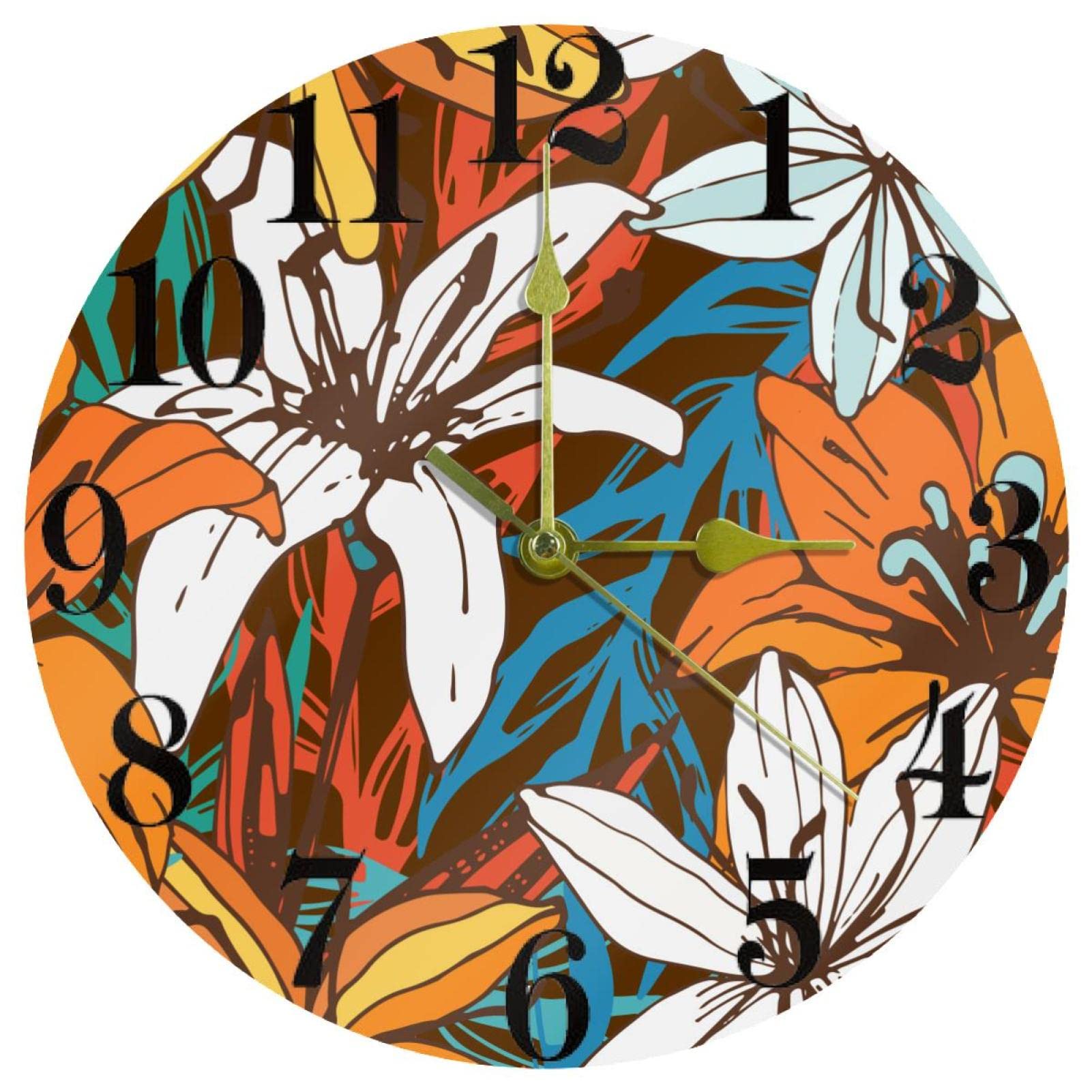 Horloge murale silencieuse sans tic-tac fleur de lys orange