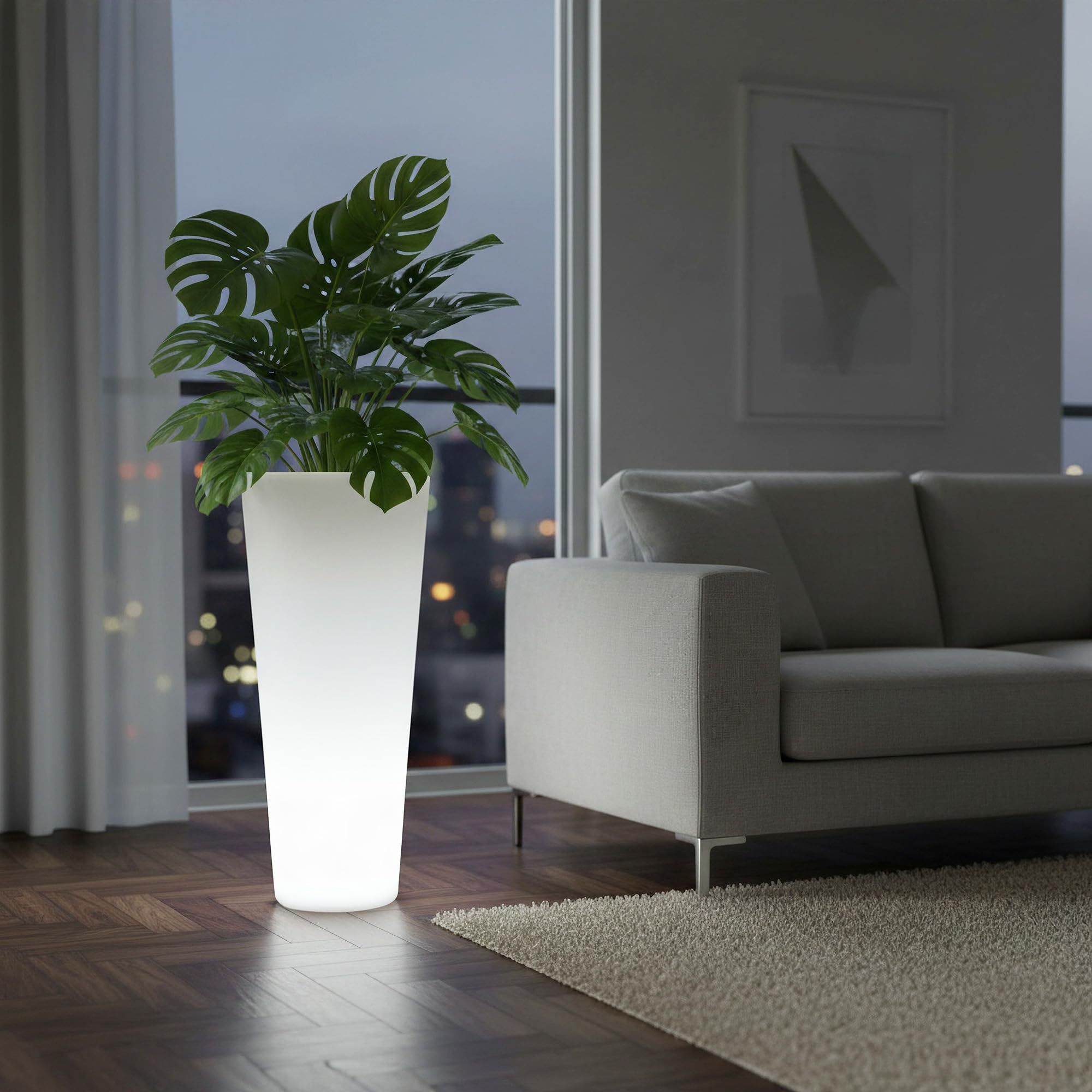 Arnusa Vaso da fiori moderno illuminato 90x37 cm fioriera PL404S vaso da fiori LED RGB con batteria e alimentatore per interni ed esterni