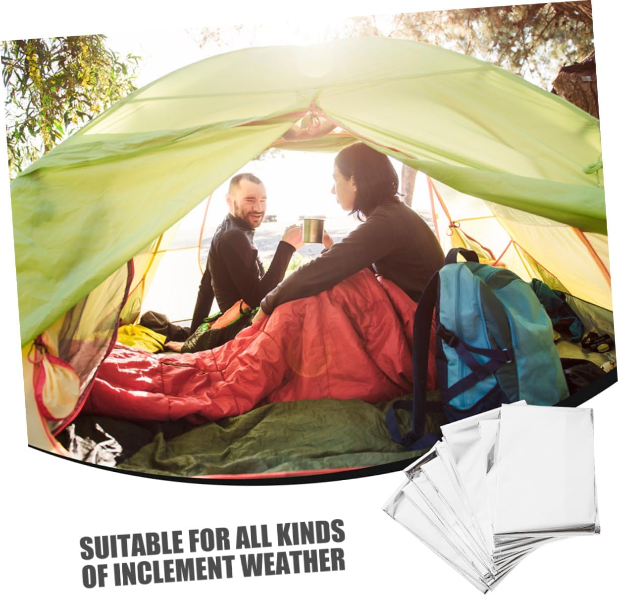 Amosfun 4pcs Emergency Camping Blankets Survival Thermal Insulation Foil Blankets Silver Camouflage 160x210cm for Outdoor Hiking First Aid