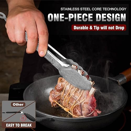 Miniatura 9 de Walfos Pinzas de cocina de acero inoxidable para cocinar, 7, 9 y 12 pulgadas, pinzas de metal de grado alimenticio para cocinar, barbacoa, juego de