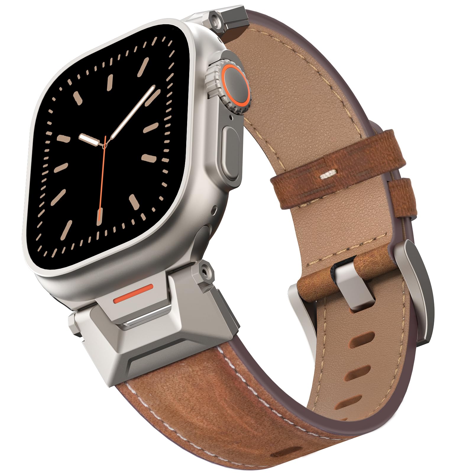 Lederarmband kompatibel für Apple Watch Ultra 3 Armband 49mm 46mm 45mm 44mm 42mm, Top Grain Echtes Leder Band mit Metallverbinder für iWatch Ultra 2/1 Series 11 10 9 8 7 6 5 4 3 SE