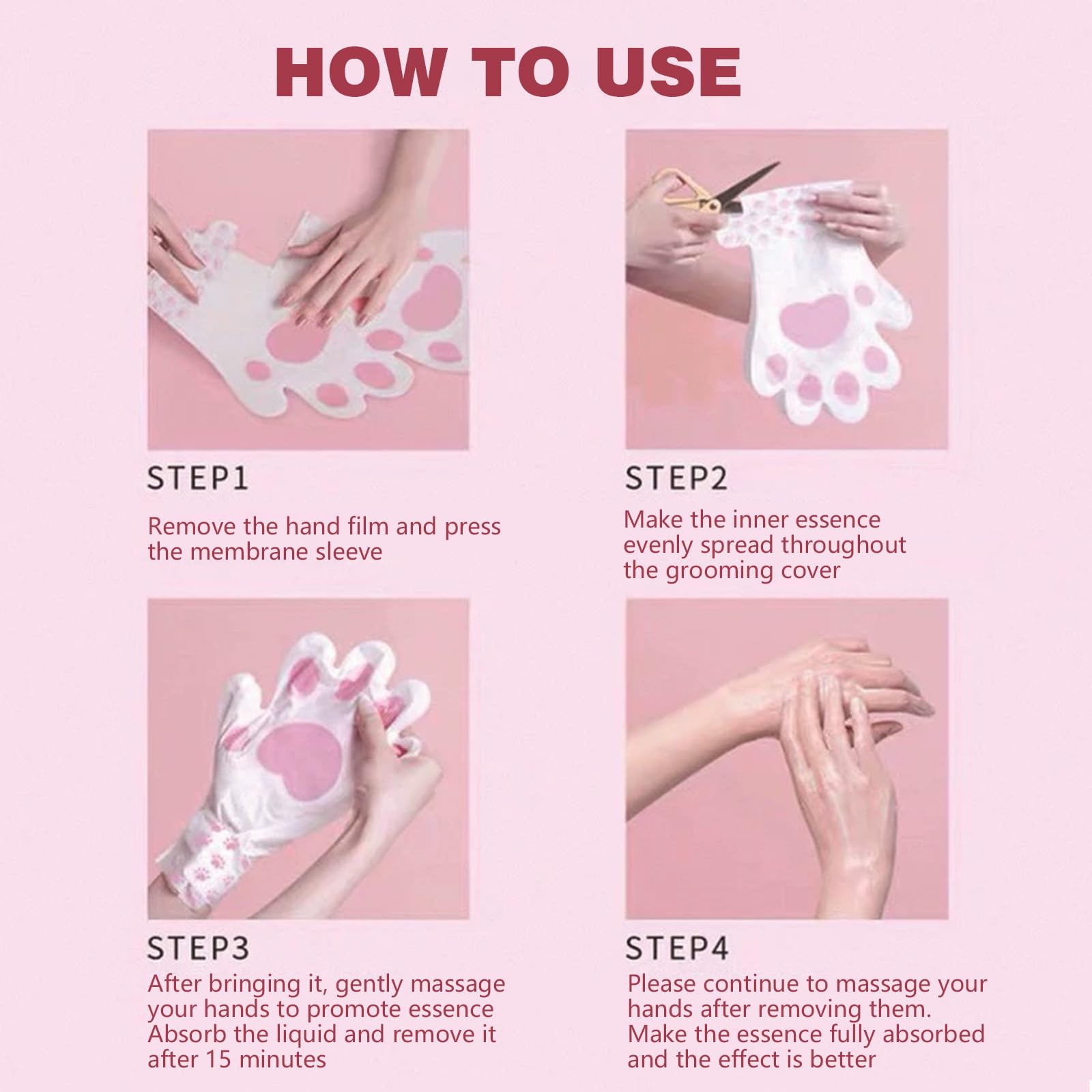 5PCS Gants Hydratants Pour Les Mains, Masque De Soin Des Mains, Gants Nourrissants, Gants Hydratants Pour La Nuit Pour Les Mains Sèches Et Gercées, Niacinamide Masque pour les mains de chat Rose