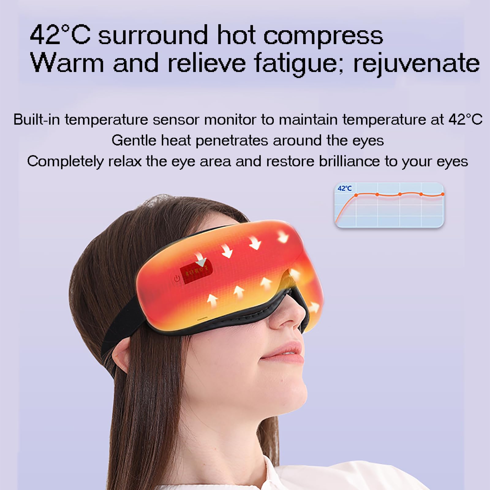 Masajeador Calefacción para Ojos, Masajeador Ojos Inteligente, 5 Modos Masaje/tensión Ajustable/se Puede Conectar a Música Bluetooth/vibración Multifrecuencia/Masaje con Bolsa Aire, para Ojos