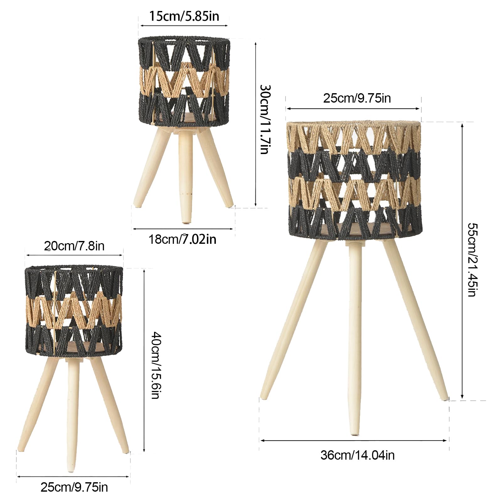 Tissting Pflanzenständer Imitation Rattan Blumenständer, 3er Set Holz Dreieck Blumenhocker Pflanzenhocker Deko Hocker für Innen Balkon Wohnzimmer Deko 15/20/25cm
