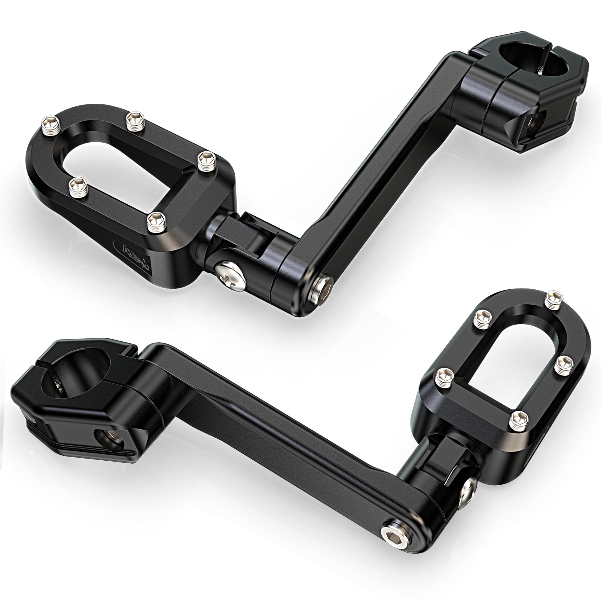 RENO 1.25" Highway Foot Pegs, 1-1/4"(32mm) Engine Guards Bar Driver Footrest with Adjustable Extension Arm Compatible with Touring Road King CVO Street Glide Softail Sportster Electra (2pcs, Black)